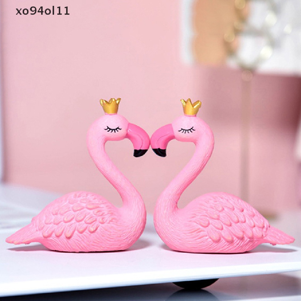 Xo Pink Resin Flamingo Figure Memakai Mahkota King Queen Hiasan Rumah Hadiah Pernikahan OL