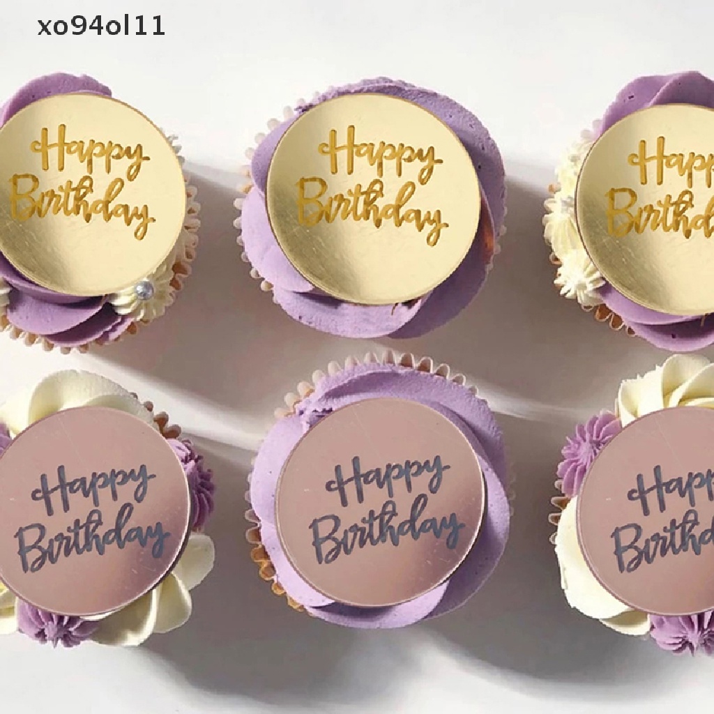 Xo 10pcsHappy Birthday Cake Toppers Mirror Acrylic Baking Cupcakes Dekorasi Kartu OL