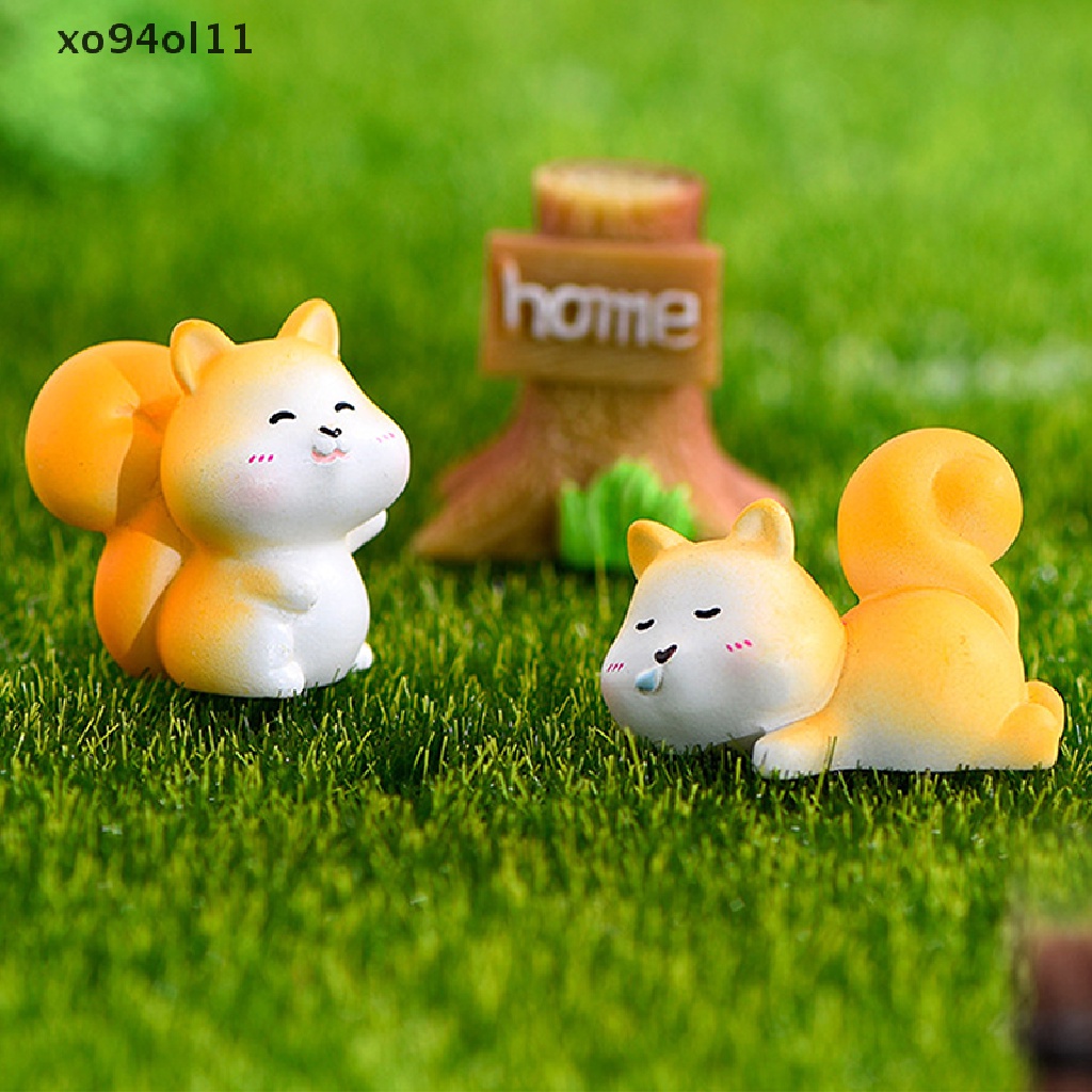Xo Ornamen Lanskap Mikro Patung Lucu Miniatur Tupai Resin Kerajinan OL