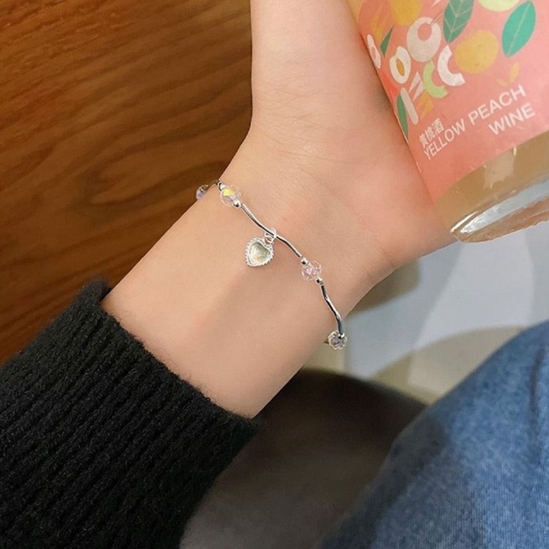 Papaozhu Ins Trendi Bersinar Manik-Manik Akrilik Jantung Moonlight Batu Gelang Untuk Wanita Gadis Manis Peach Jantung Pergelangan Tangan Rantai Temperamen Gelang Pakaian Sehari-Hari