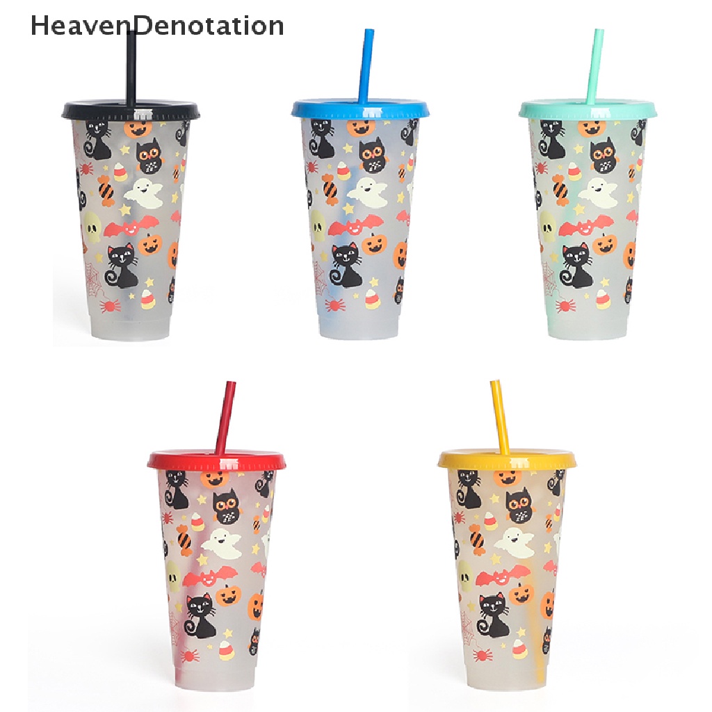 [HeavenDenotation] Gelas Sedotan 710ml Dengan Tutup Perubahan Warna Kreatif Saat Minum Dingin Botol Air HDV