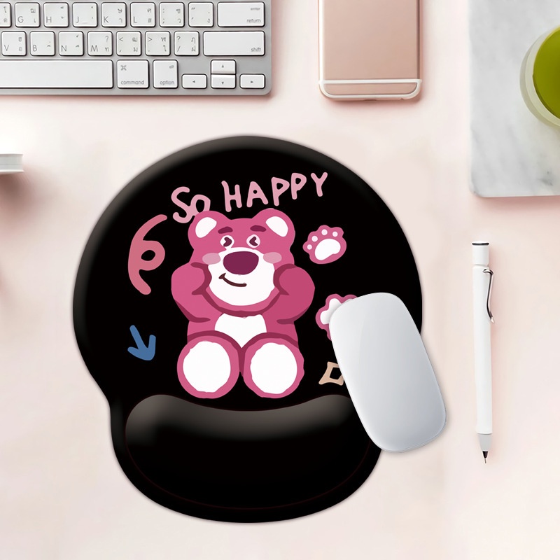 Seri Warna Gelap Strawberry Bear Mouse Pad Silicon Wiring Mouse Pad Silicon Turbus Type INS Anti -Schiping Mouse Pad