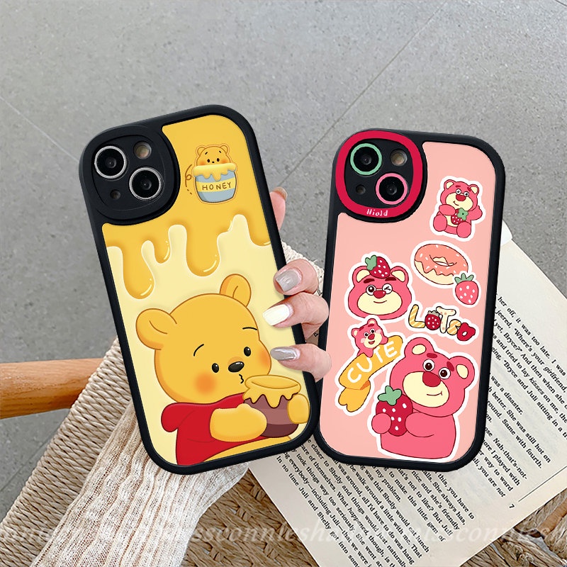 IPHONE Kartun Strawberry Bear Manyo Lovely Winnie The Pooh Case Kompatibel Untuk Iphone11 7 8 Plus XR 13 11 14 12 Pro Max X XS Max 6 6s Plus SE 2020 Fashion Pasangan Shockporoof Soft Cover