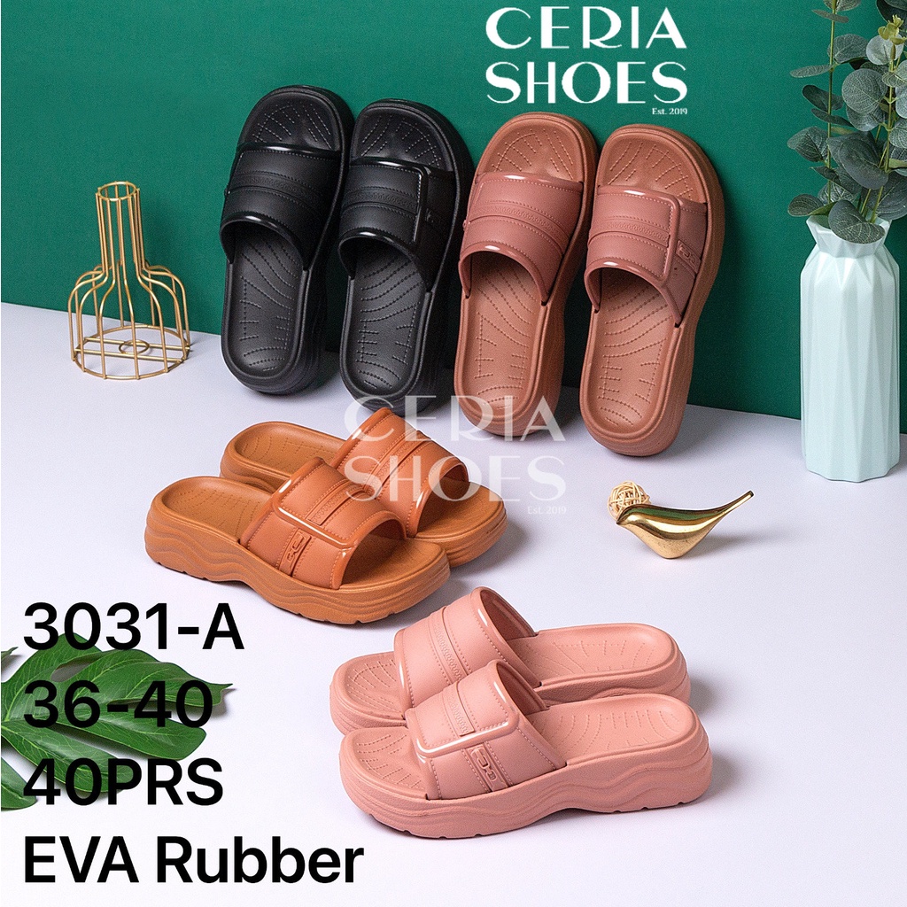 Sandal Slop Wedges Wanita Karet Jelly Import Bahan Sol Tebal Anti Slip Motif Kokop Gesper BALANCE 3031