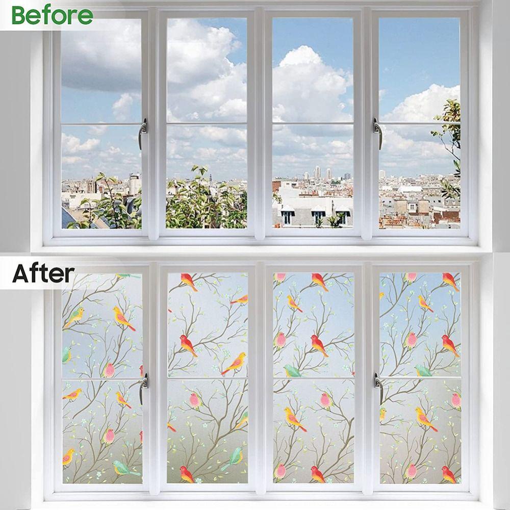 [Elegan] Warna Burung Decals Removable Electrostatic Colorful Frosted Anti-ultraviolet Perlindungan Matahari Anti-Menjepit Stiker Mudah Bersih Transparan Buram Dicat Stiker Jendela