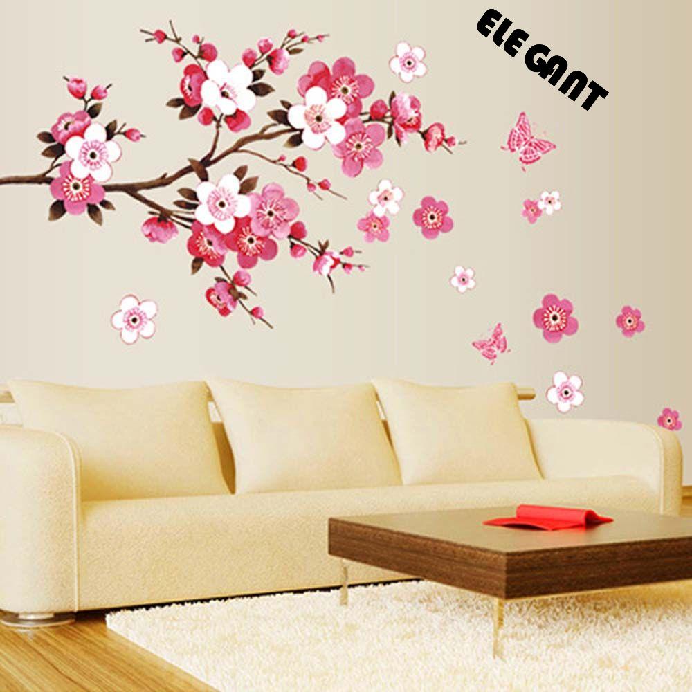 [Elegan] Mural Stiker Jendela Removable Lukisan Cina Kupu-Kupu Plum Blossom Dekorasi Rumah Kamar Tidur Seri Alam Dekorasi Wall Art