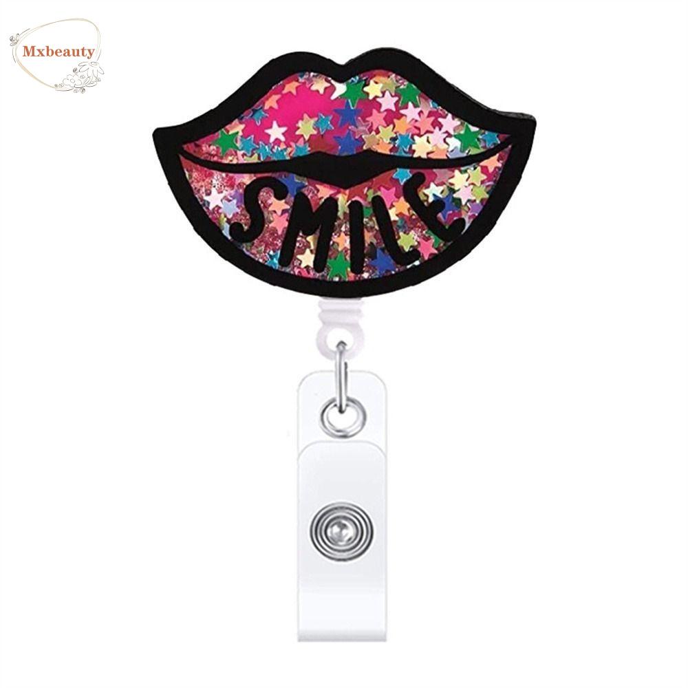 Mxbeauty Badge Holder Name Tag Perlengkapan Kantor Putar360 Alligator Clip Smile Face Pasir Hisap Name Card Holder