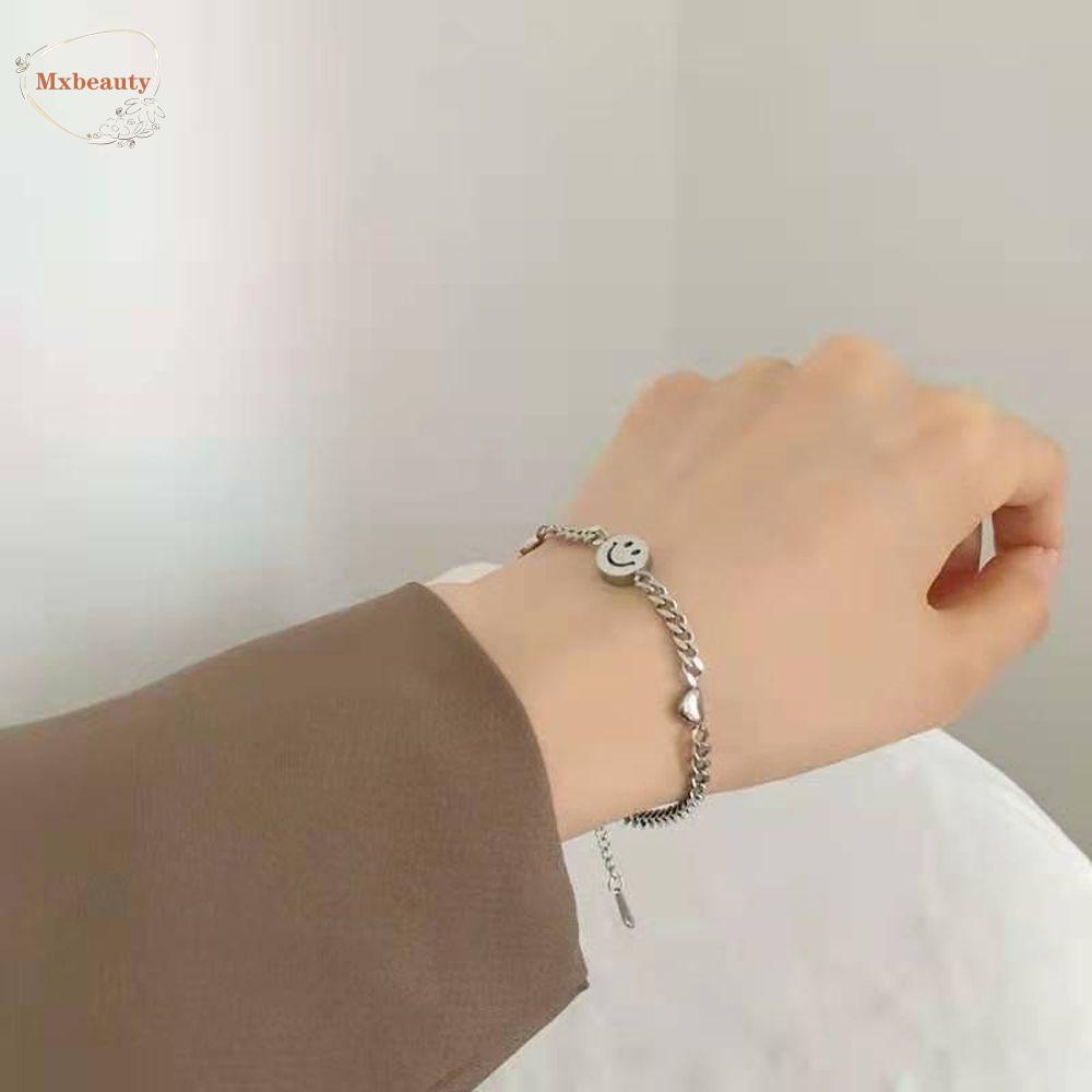 Mxbeauty Pria Gelang Adjustable Sederhana Smiley Face Gadis Hadiah Temperamen Baja Titanium Perhiasan Gaya Korea
