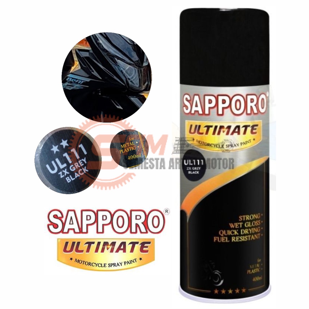 

Pilox Sapporo Ultimate ZX Grey Black UL111 Cat Semprot Hitam Pilok Metal Plastik Aerosol Spray