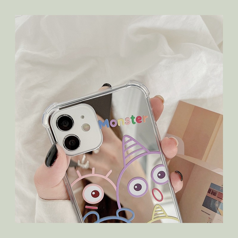 [Anti Jatuh Cermin] Pretty Makeup Silikon Soft Case IPhone 6S 7 8 Plus X XR XS Max IPhone 11 12 13 14 Pro Max 14 Plus 7+8+12 13 mini Wanita Gadis Kartun Lucu Monster