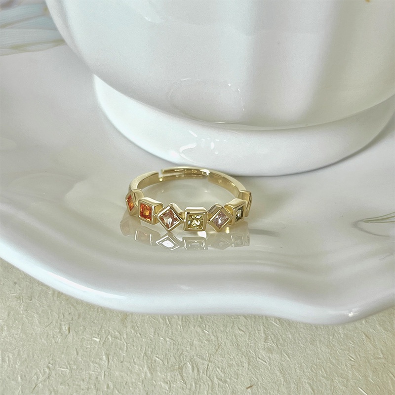 Cincin Bukaan Geometris Bunga Berlian Imitasi Mutiara Alloy Korea Untuk Anak Perempuan