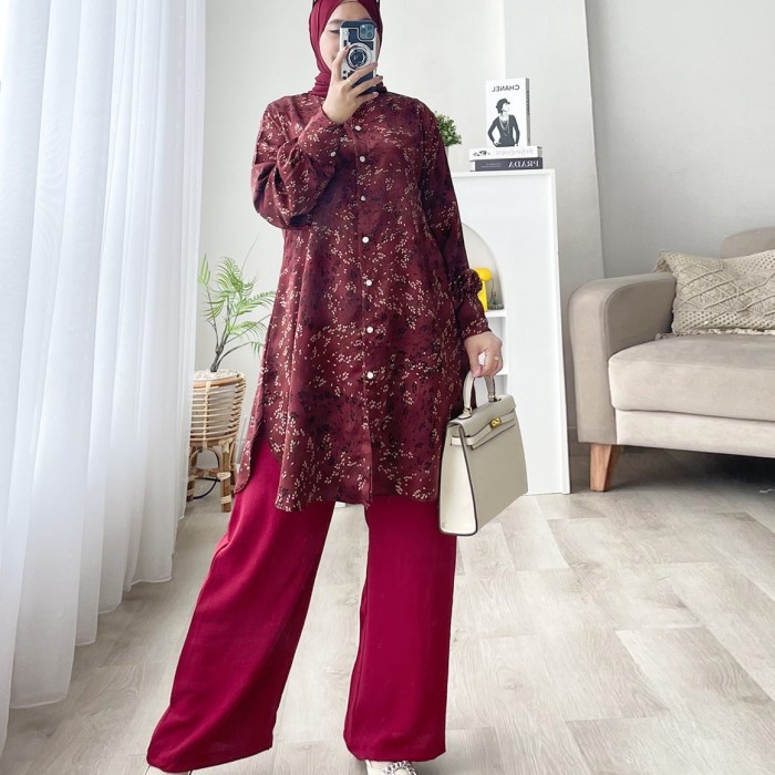 baju stelan wanita terbaru set casual tunik celana panjang kulot dania - Hitam