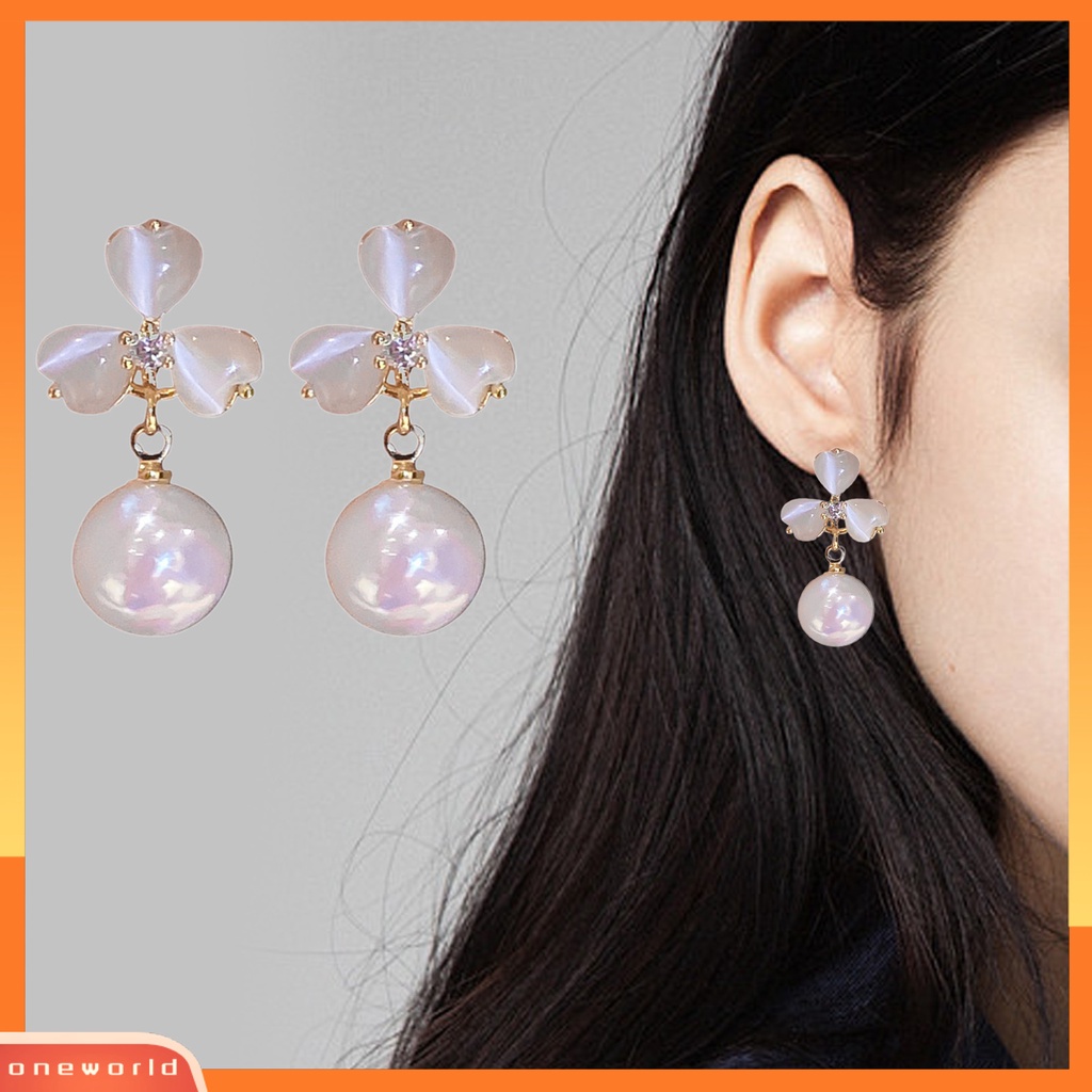 [EONE] 1pasang Anting Stud Dainty Elegan Temperamen Gaya Perancis Mutiara Imitasi Opal Bunga Wanita Drop Earrings Perhiasan Aksesoris