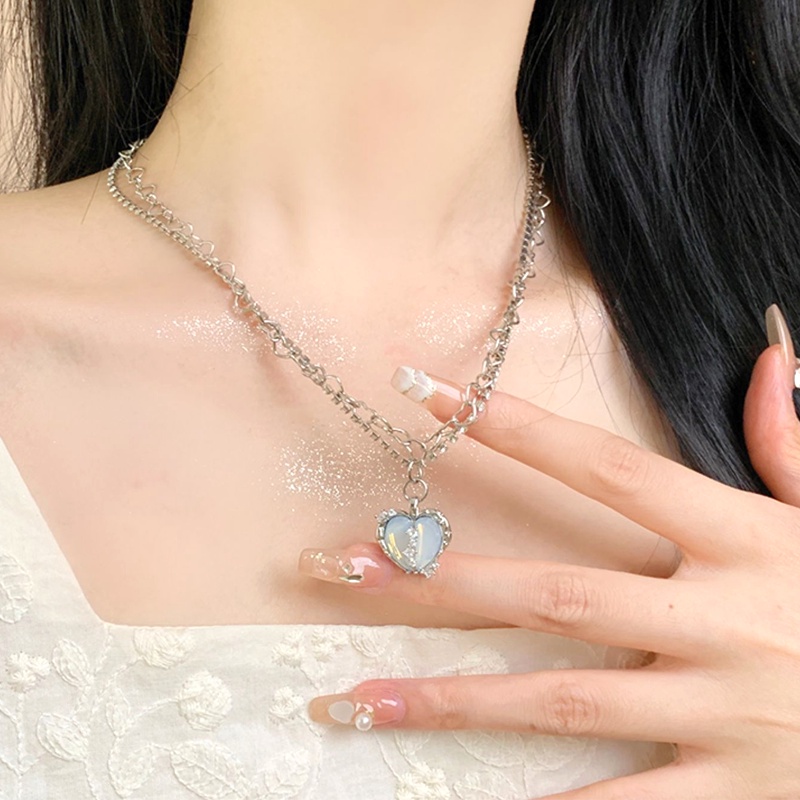 Papaozhu Mewah Rantai Ganda Zirkon Berkilau Jantung Liontin Kalung Untuk Wanita Gadis Chic Bersinar Berlian Imitasi Rantai Tulang Selangka Bergaya Perhiasan Leher