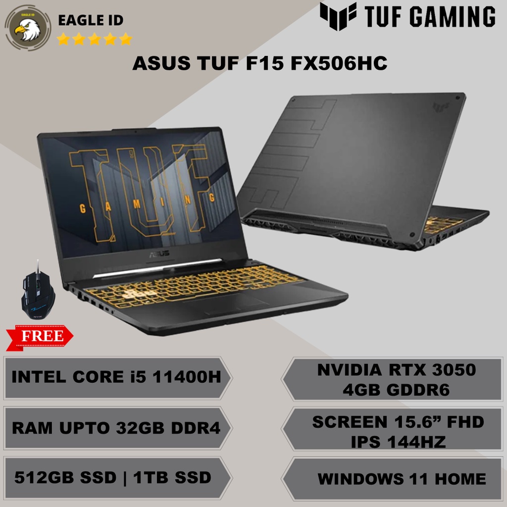 LAPTOP GAMING ASUS TUF F15 FX506HC i5 11400H 16GB SSD 1TB NVIDIA RTX 3050 GREY