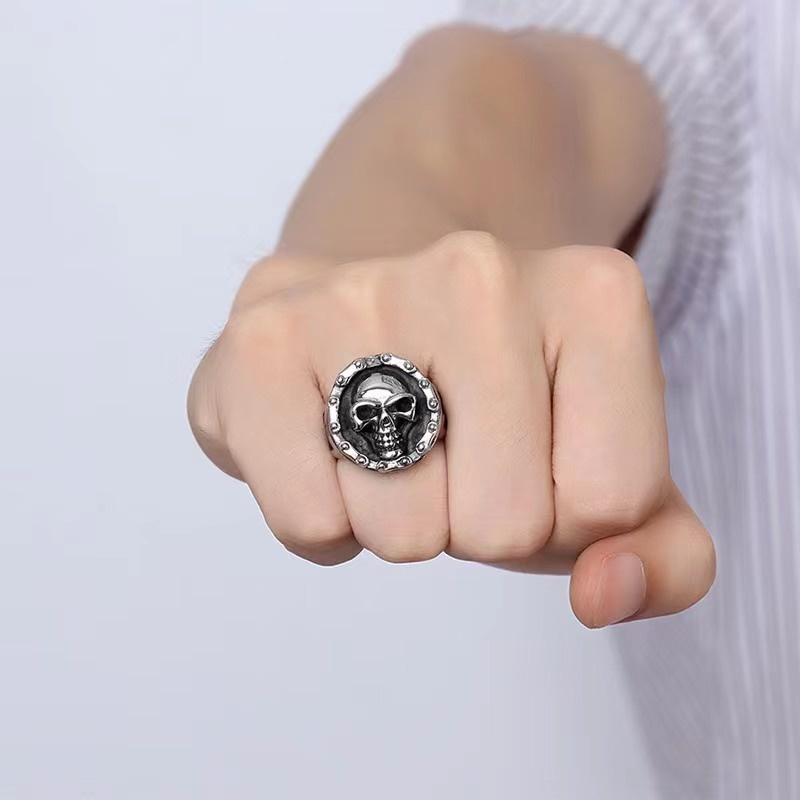 Punk Tengkorak Pria Cincin Retro Hantu Terbuka Cincin Trendi Pria Cincin Keren Pria Cincin