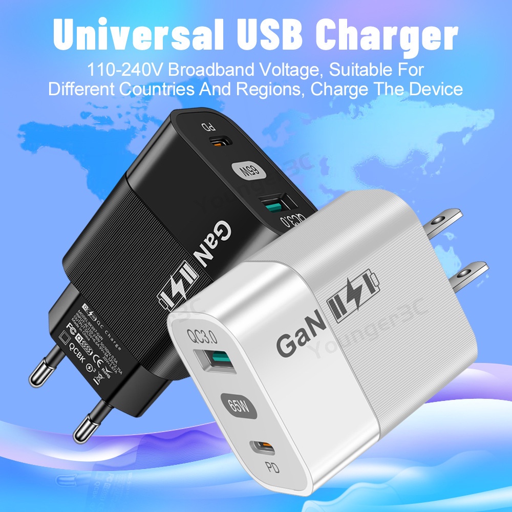 65w GaN PD Fast Charging Charger Handphone QC3.0+PD Gallium Nitride Power Adapter Untuk ios Micro Tipe C