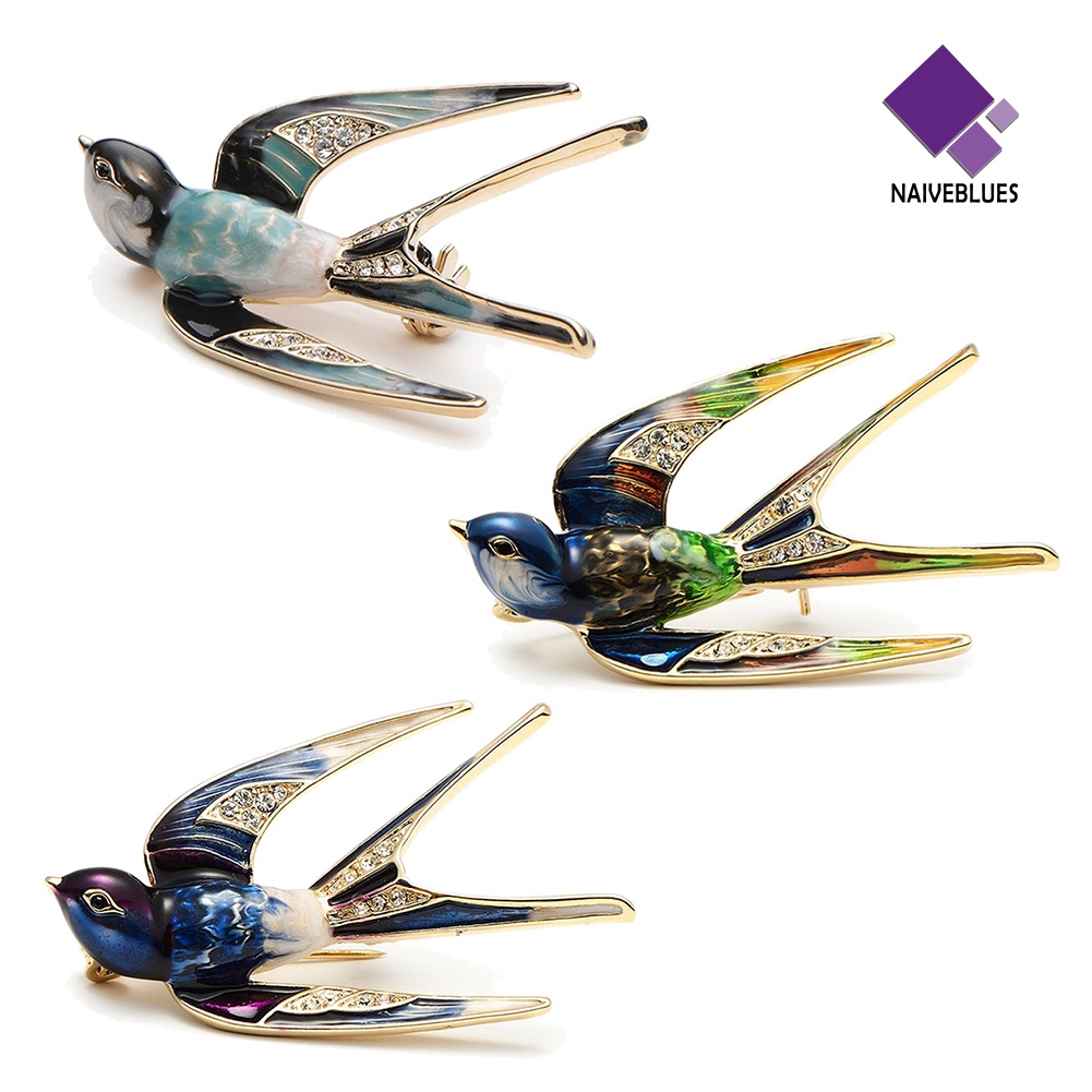 &lt; Naiveblues &gt; Fashion Wanita Enamel Burung Walet Kerah Bros Lapel Pakaian Perhiasan