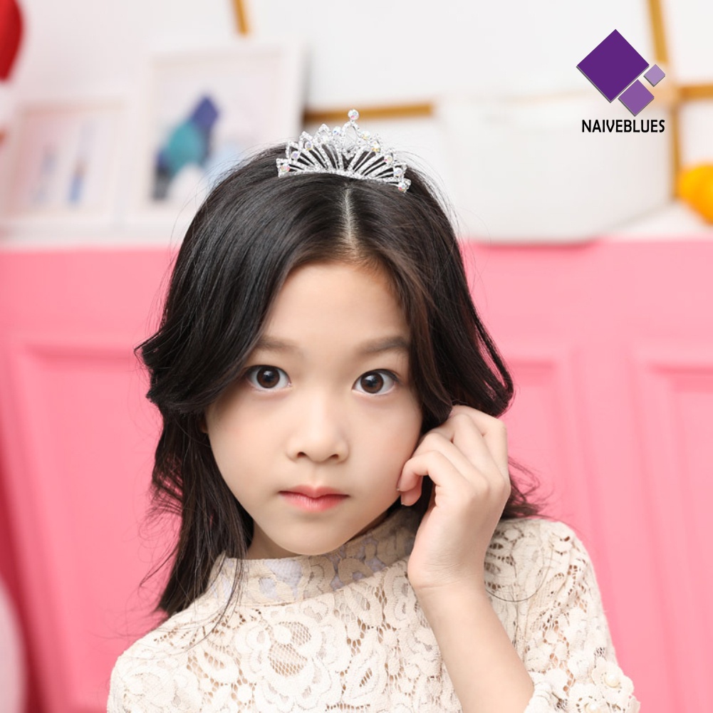 &lt; Naiveblues &gt; Pernikahan Prom Bayi Perempuan Kid Kecil Berlian Imitasi Mahkota Sisir Rambut Tiara