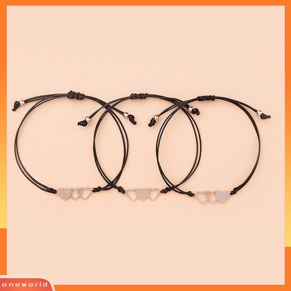 [EONE] 3pcs/set Gelang Lady Adjustable Bentuk Hati Kreatif Kualitas Tinggi Gelang Kartu Untuk Anniversary