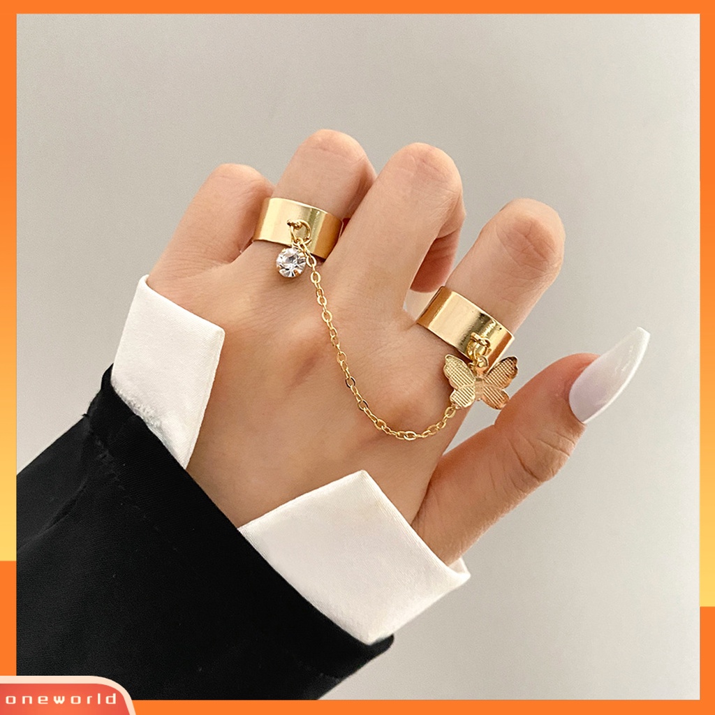 [EONE] 1set Cincin Jari Terintegrasi Artistik Paduan Rantai Desain Cincin Set Perhiasan Aksesoris