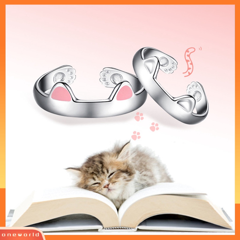 [EONE] Cincin Couple Telinga Kucing Plating Dekorasi Perhiasan Pembukaan Adjustable Finger Ring Untuk Pakaian Sehari-Hari