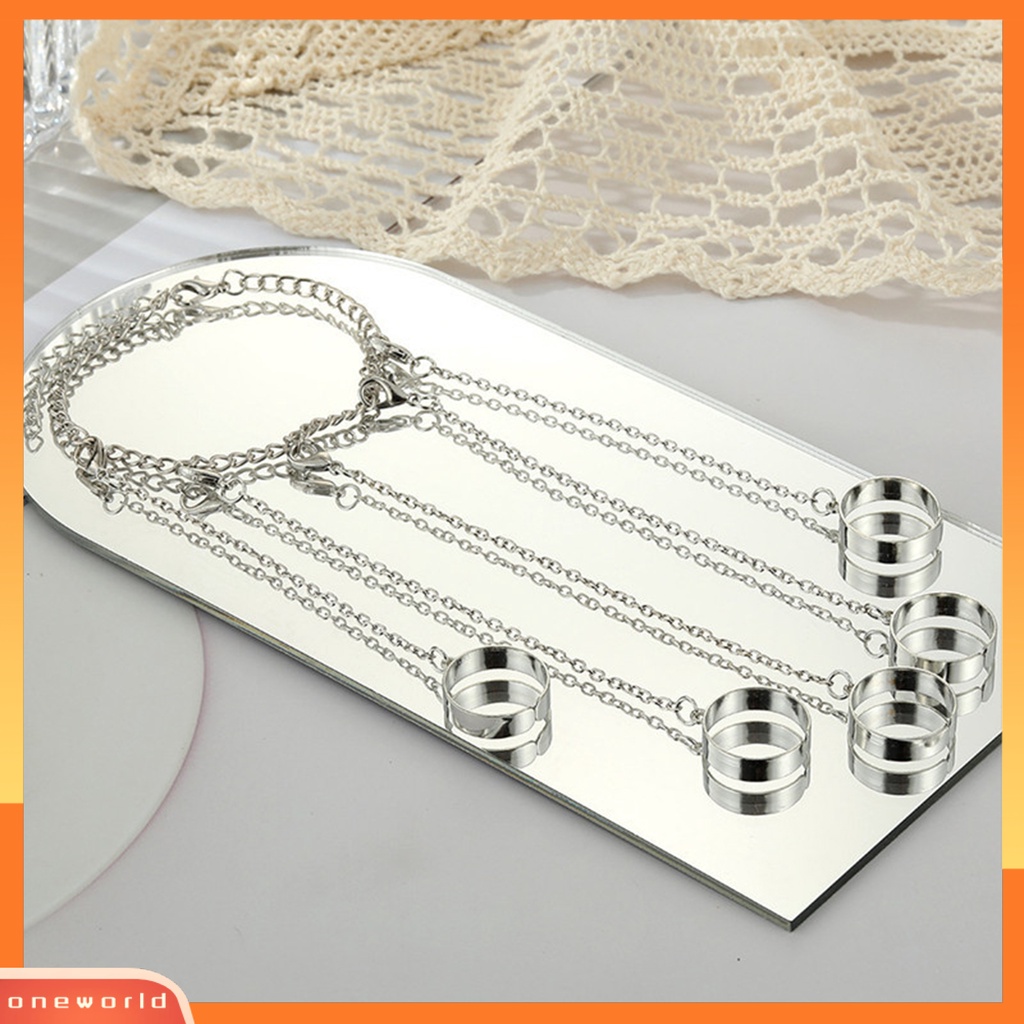 [EONE] Cincin Jari Dapat Disesuaikan Tidak Berbahaya Bebas Alergi Ramah Terhadap Kulit Mudah Dipakai Paduan Hias Pernyataan Stackable Rings Chain Bracelet Pesta Ulang Tahun