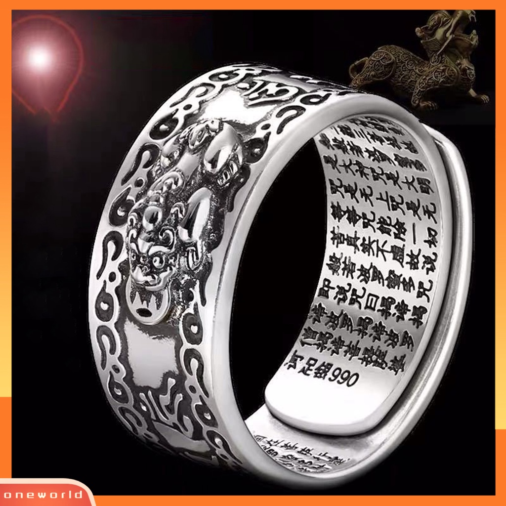 [EONE] Pria Cincin Vintage Ukir Mantra Kitab Suci Adjustable Membawa Keberuntungan Kekayaan Hadiah Ulang Tahun Laki-Laki Cina Feng Shui Pixiu Cincin Jari Retro Perhiasan