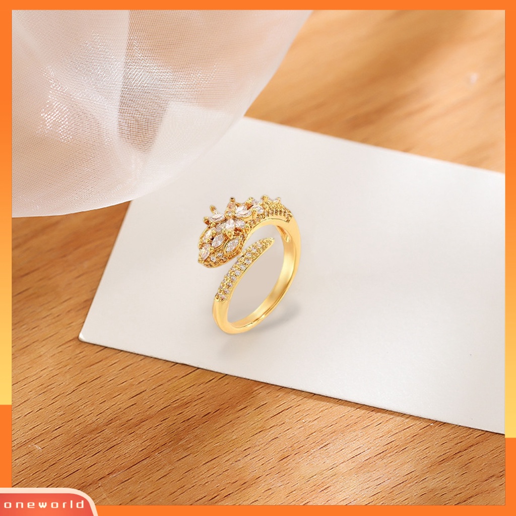 [EONE] Finger Band Golden plated Adjustable Opening Shiny Rhinestone Cubic Zirconia Dekorasi Anti Karat Wanita Perhiasan Mewah Cincin Tunangan Perhiasan Aksesoris
