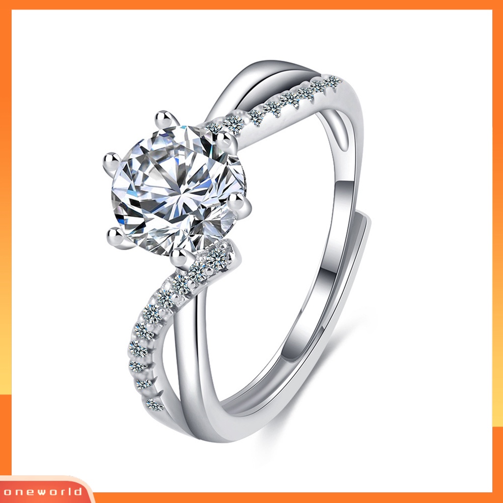 [EONE] Wanita Cincin Pembukaan Minimalis Berlian Imitasi Tertanam Wanita Pertunangan Cincin Fashion Perhiasan
