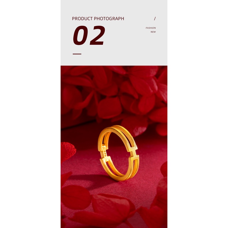 Goldkingdom Perhiasan Fashion 24K Bangkok Aksesoris Ready Stock Cincin Huruf H Desain Panas Untuk Pria Dan Wanita Pasangan Ganda