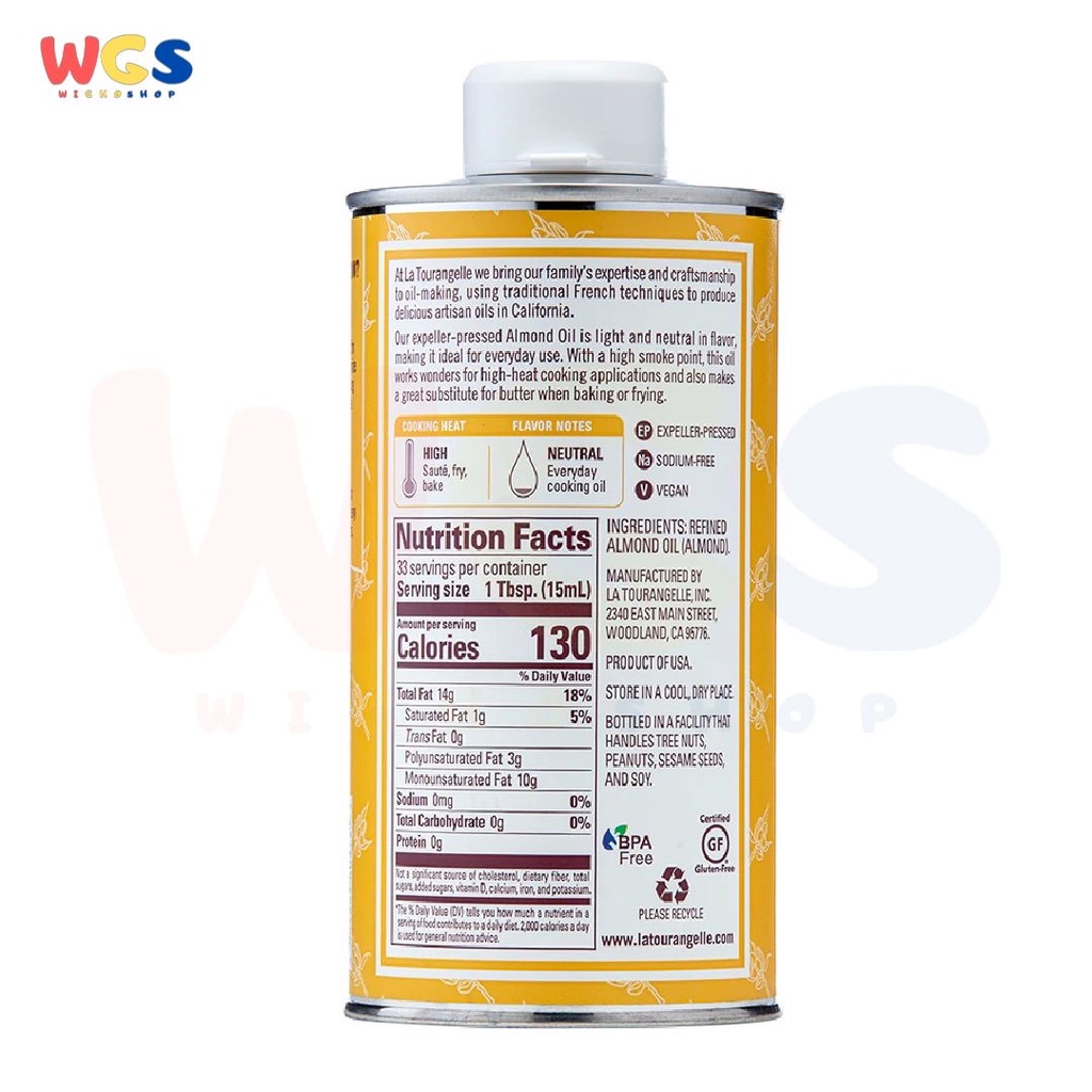 La Tourangelle Roasted Almond Oil All Natural 16.9 fl oz 500 ml - Minyak Kacang
