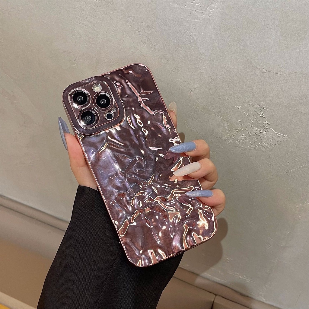 Fashion Shinny Rose Gold Tinfoil Fold Soft Case iPhone 6S 7 8 Plus XR XS Max IPhone 11 12 13 14 Pro Max 14 Plus 7+ 8+ Luxury Silver Mirror Phone Case Camera Protect for Women Girl