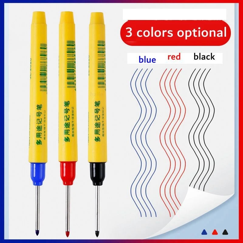 [Unggulan] Penanda Kepala Nib Panjang Hitam Biru Merah Dekorasi Rumah Pena Konstruksi 33mm Black Long Tip Deep Hole Head Marking Pen Tahan Air Pulpen Perforating Logam Serbaguna