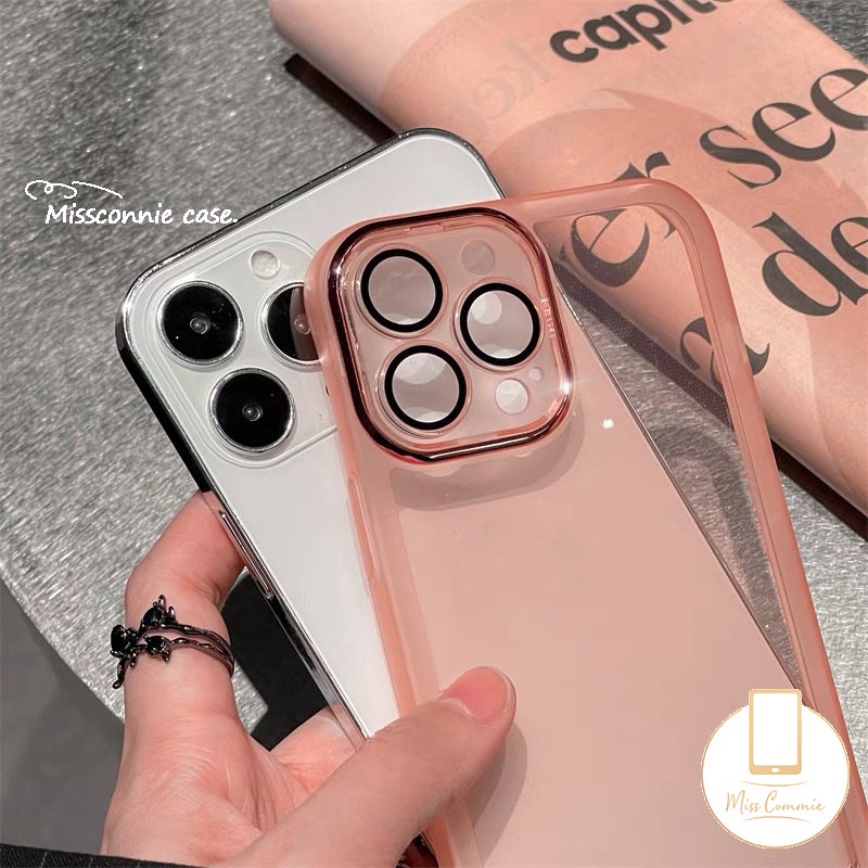 IPHONE Luxury Simple Plating Metal Len Phone Case Kompatibel Untuk Iphone11Xr 7Plus 8Plus 11 14 13 12 11 Pro Max X XS Max 7 8Plus Shockproof Shell Pelindung Lensa Kamera Back Cover