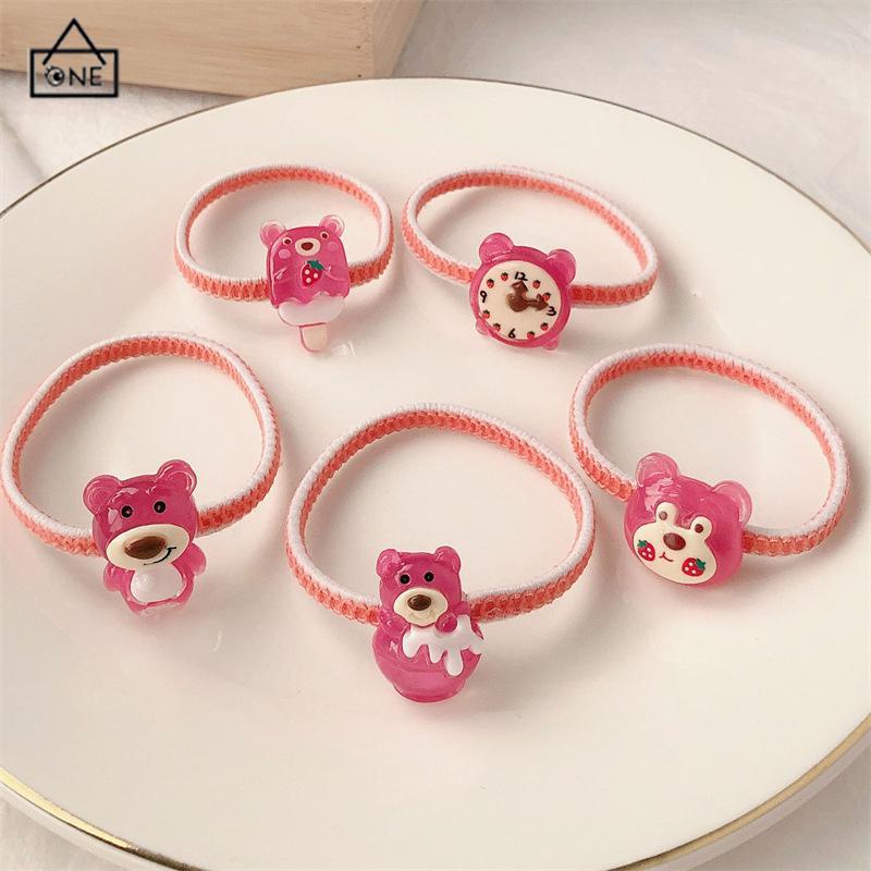 COD❤️Gelang Lotso Beruang Stroberi Tali Rambut Elastis Tinggi yang Lucu Tali Rambut Karet Kuncir Kuda Serbaguna Cincin Rambut Tahan Lama-A.one