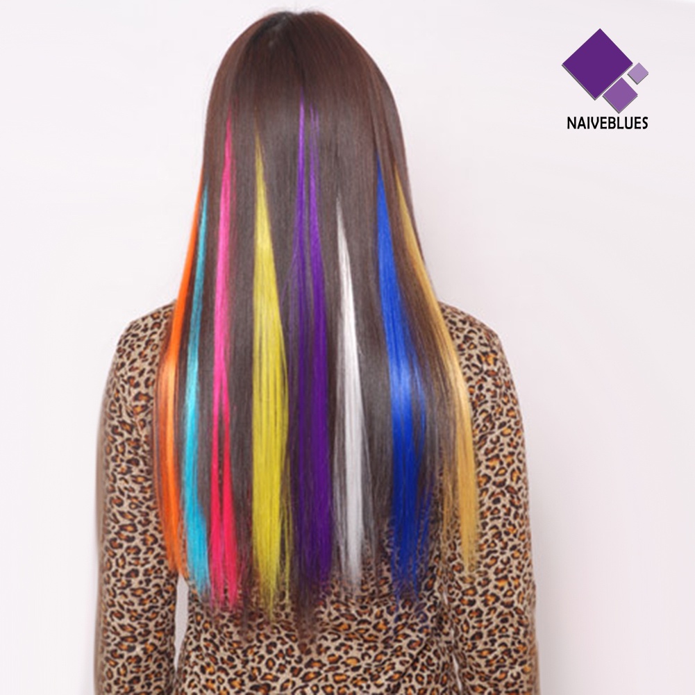 &lt; Naiveblues &gt; Rambut Sintetis Wanita Panjang Lurus Multi Warna Ekstensi Wig Pesta