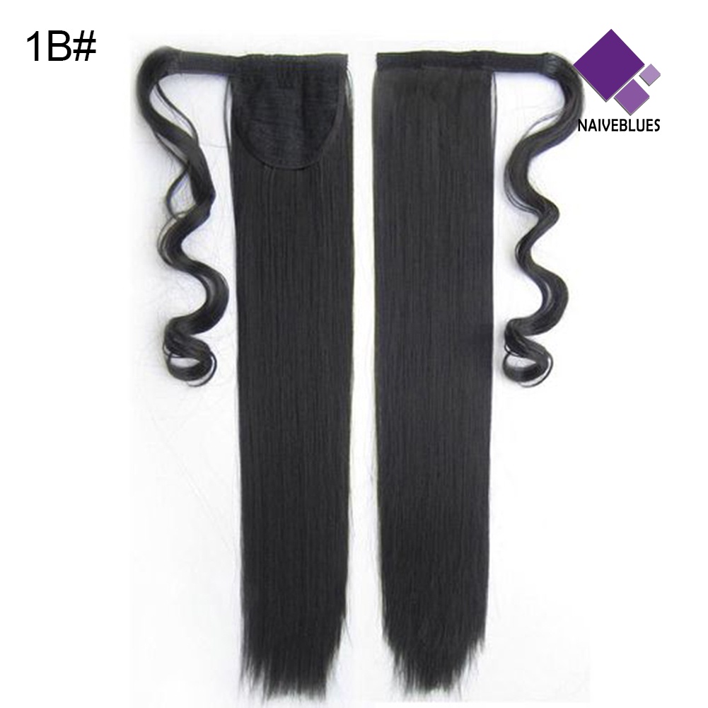 &lt; Naiveblues &gt; Wanita Magic Tape Panjang Lurus Wig Ponytail Rambut Cosplay Sopak