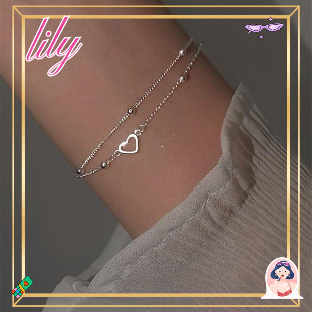 Lily Wanita Gadis Gelang Pesta Pernikahan Hati Bangle Link Rantai925 Sterling Silver