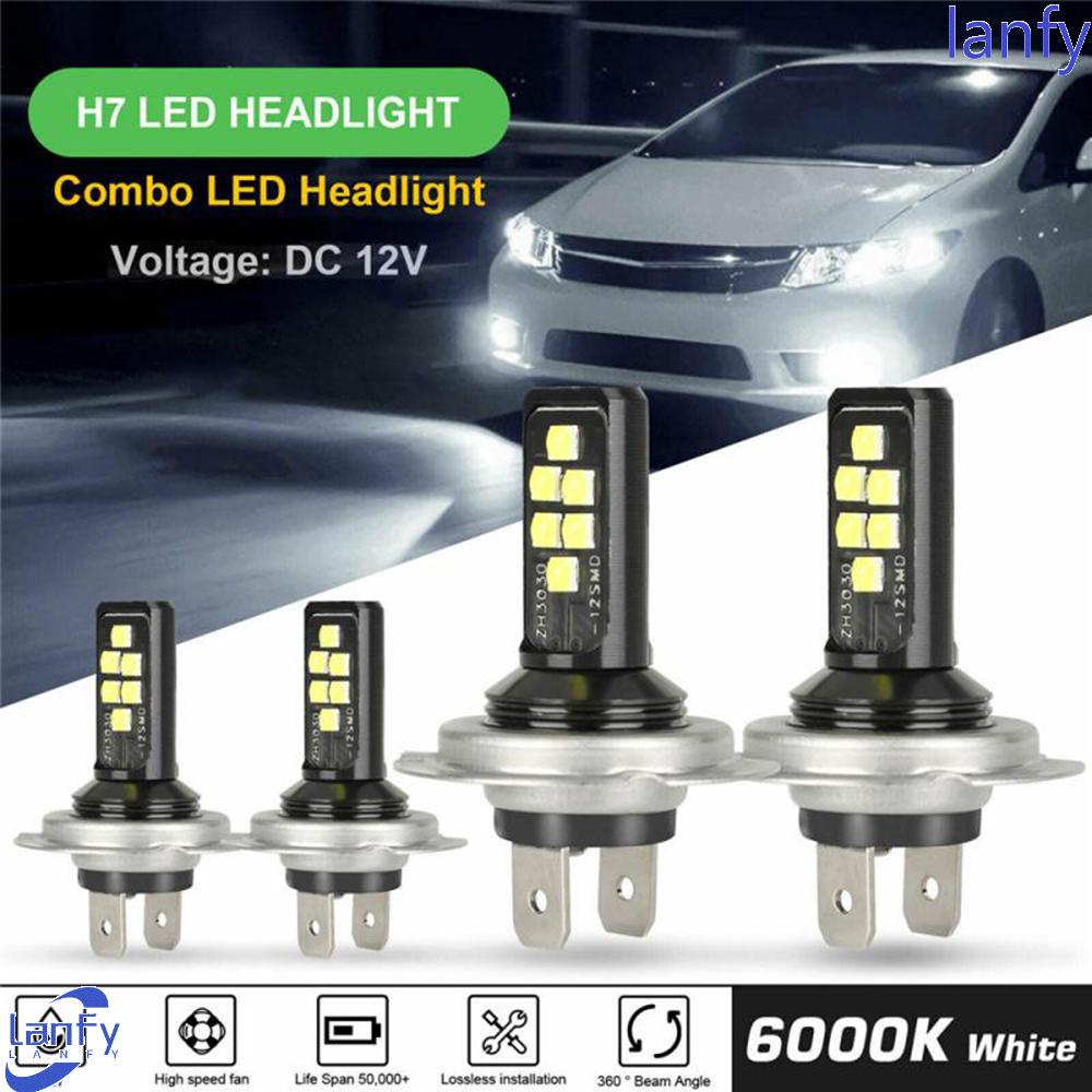 Lanfy H4 H7 Bohlam Lampu Depan LED Tahan Air 12V 6000K Putih Aluminium High Low Beam Driving Light