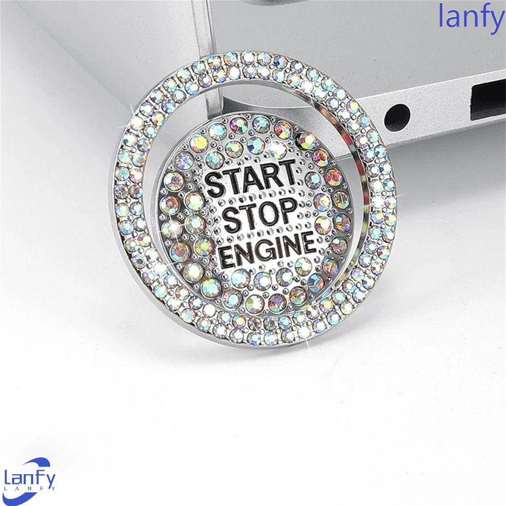 Lanfy Tombol Saklar Start Mobil Aksesoris Interior Stiker Diamond Hias Otomatis Bling Saklar Hias Cover Pelindung Dekorasi Mobil Tombol Switch Decor