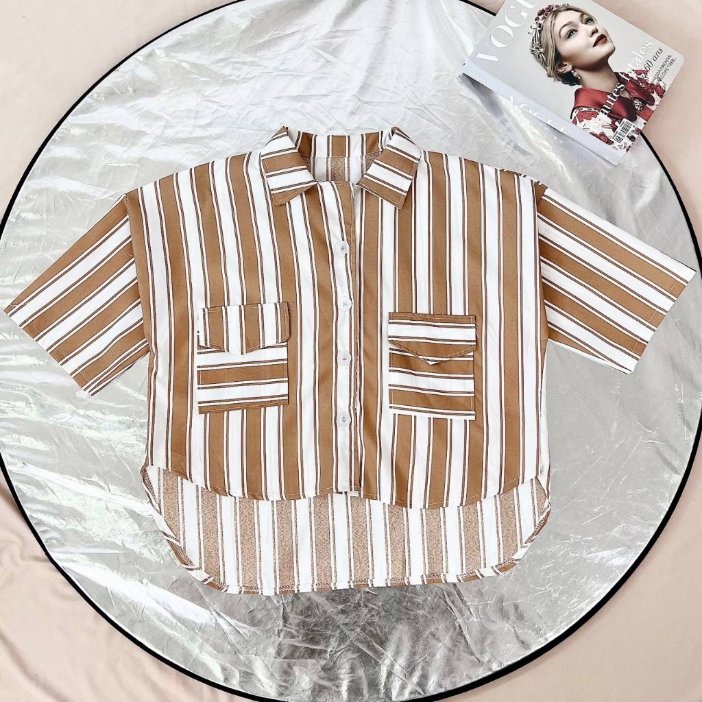 BEFAST - ZEC OOTD WANITA KEMEJA NAMI / Hersa Top / Hem Stripe Wanita Terbaru / Pakaian Kekinian Remaja ABG Trendy / Fashion Wanita Casual / Kemeja Motif Garis-Garis / Terlaris