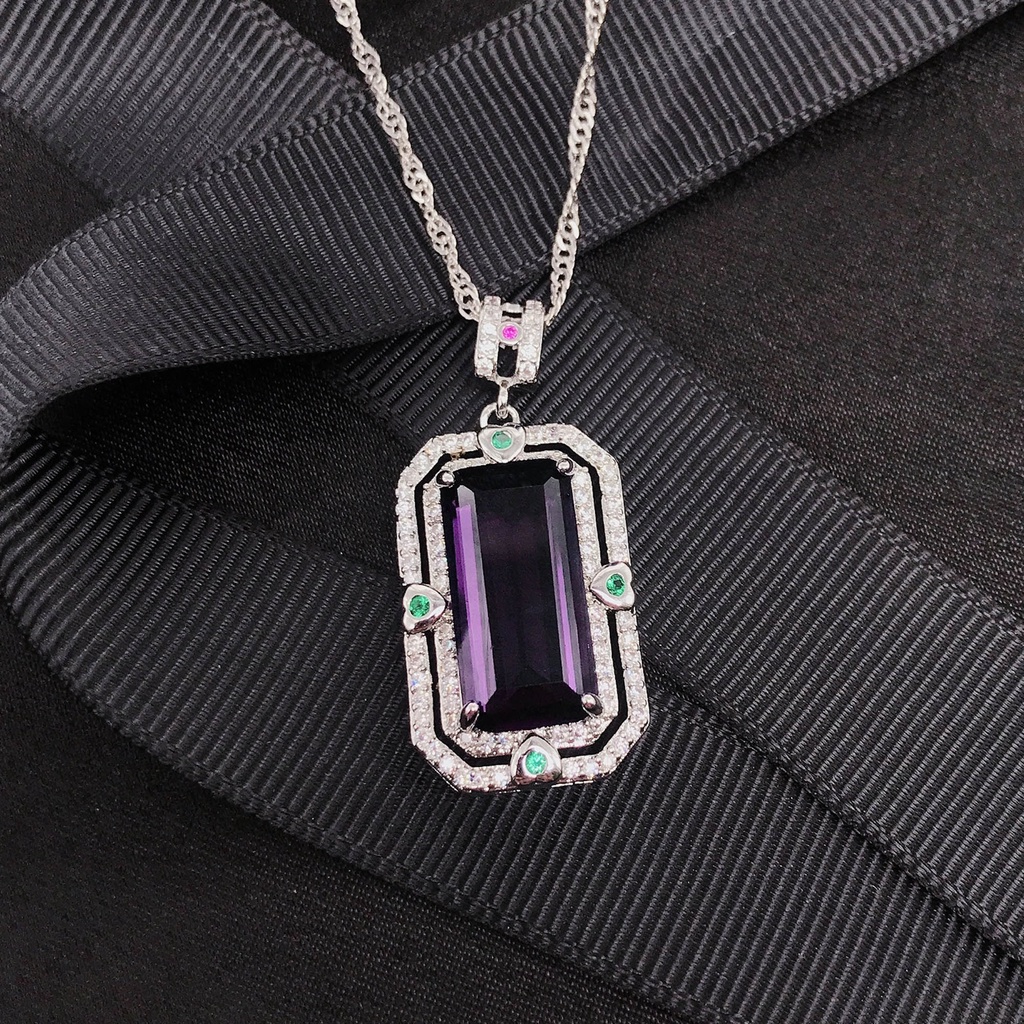 Goldkingdom Fashion Perhiasan Aksesoris Ready Stock Wushi Merek Liontin Brazil Tourmaline Permata Topaz Kalung Amethyst Persegi Panjang Warna Harta Gadis