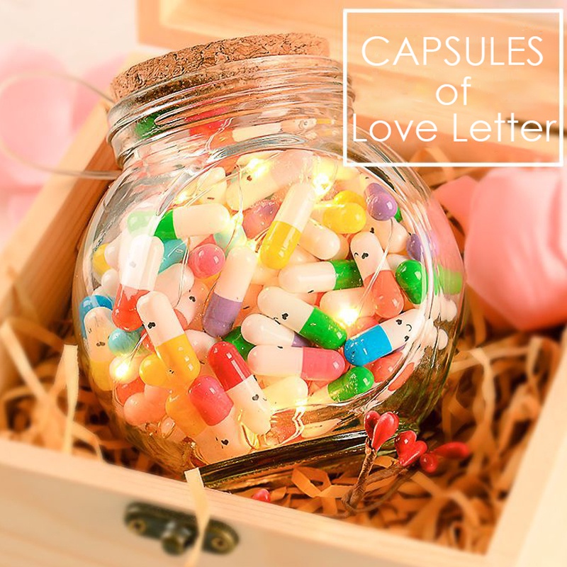 100pcs Kapsul Pesan Dengan Gulir Kecil Lucu Smiley Love Huruf Pil Romantis Wish Botol Filler Kreatif Cinta Notes Untuk Pacar Pacar Hari Valentine Anniversary