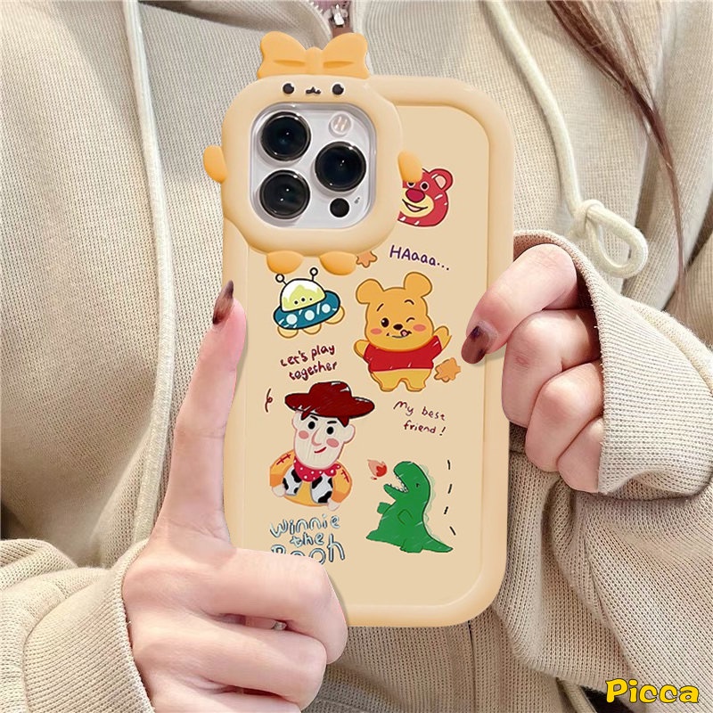 Realme C11 C15 C30 C33 C25Y 5 5i 6i 9i C35 C31 C12 C25 C25s 8Pro 8 9 Pro+9 C20 7 5s C3 C17 C21 C21Y 7i Cute Toy Story Winnie The Pooh 3D Ikatan Simpul Lensa Monster Kecil Sarung Soft Case