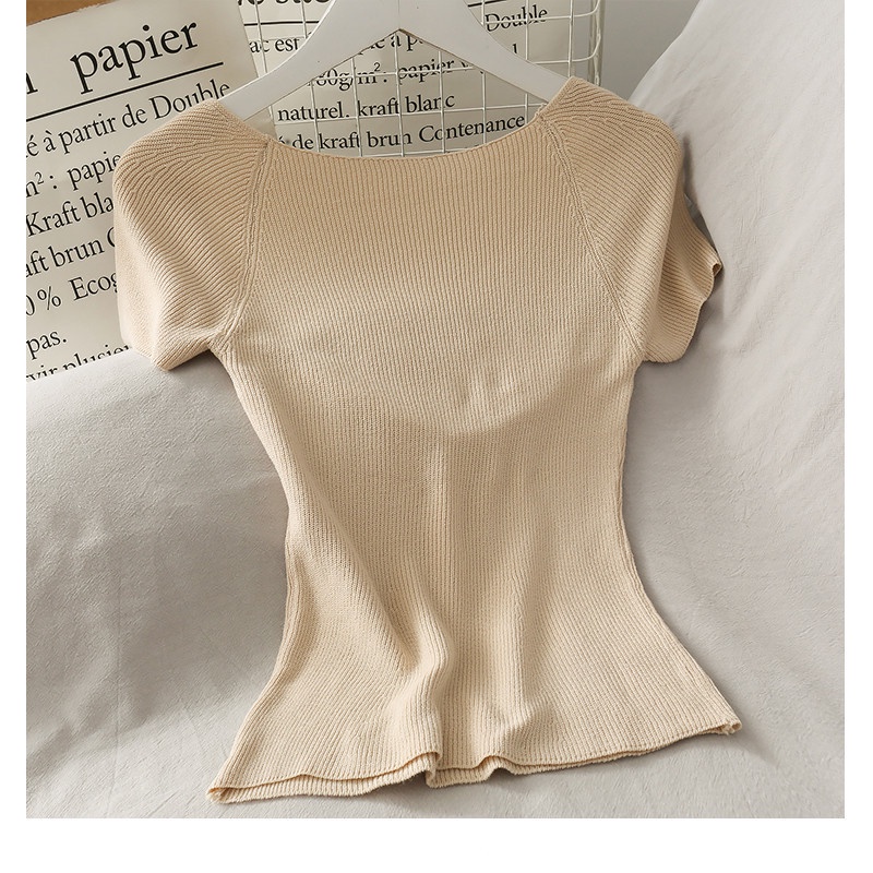 Victoria French Knitted Short Sleeve Crop Top Atasan Wanita 4080