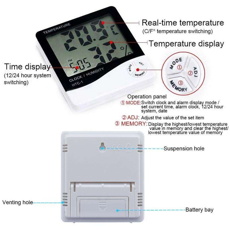 Hygrometer HTC Termometer Ruangan Digital LCD Alat Ukur Suhu Ruangan