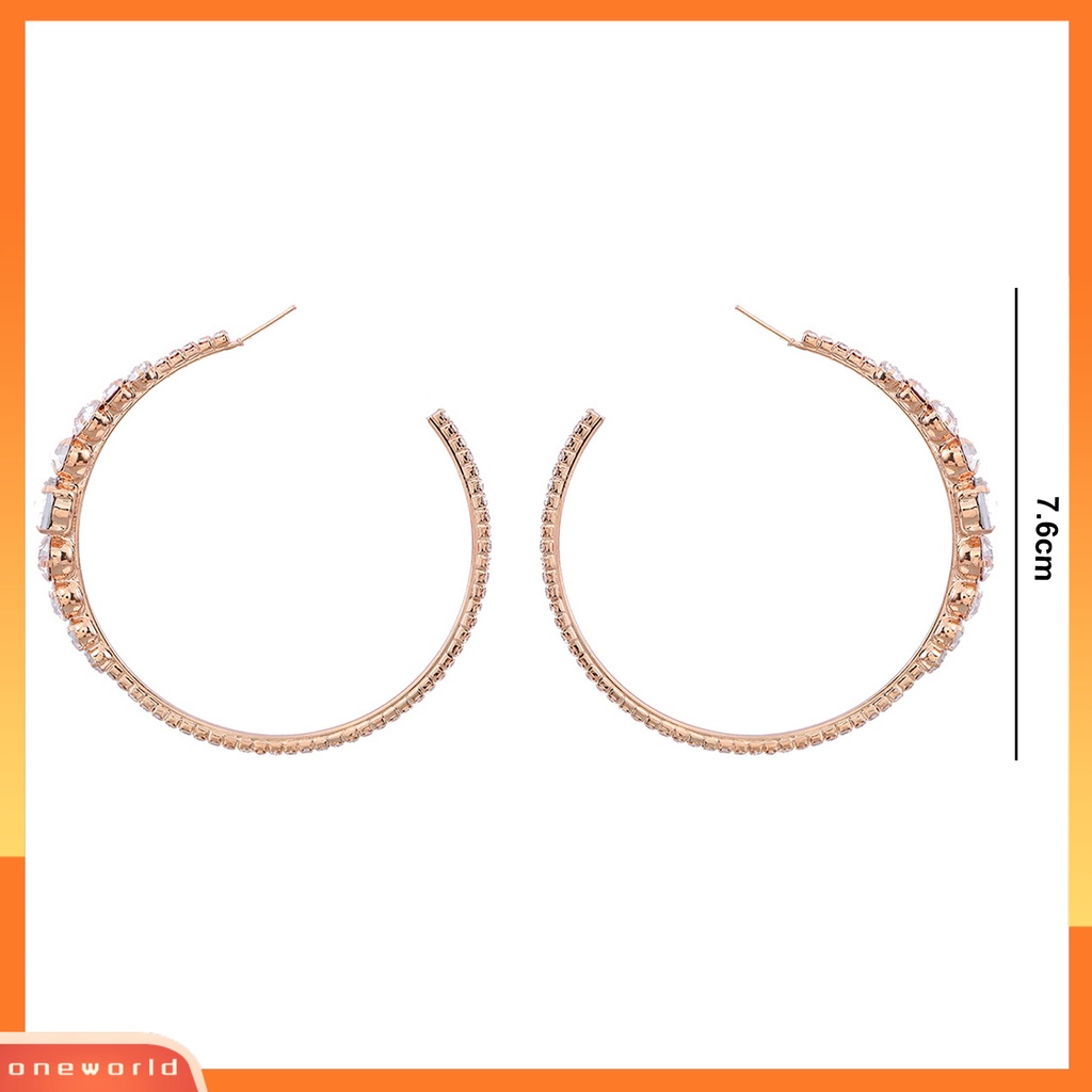 [EONE] 1pasang Anting Hoop Lingkaran Besar Tidak Alergi Electroplating Berlian Imitasi Mengkilap Hias Dekorasi Nickle Gratis Perhiasan Pesta Anting Hoops Wanita Hadiah