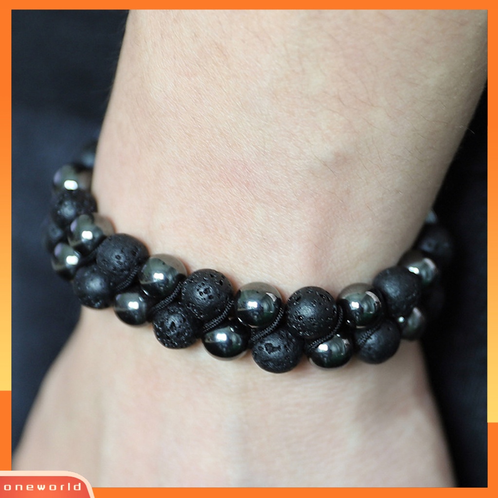 [ONE] Manik-manik Gelang Dikepang Tali Double Layer Vintage Adjustable Serut Menghias Perhiasan Tiger Eye Faux Rock Stone Pria Kecemasan Gelang Untuk Kehidupan Sehari-Hari