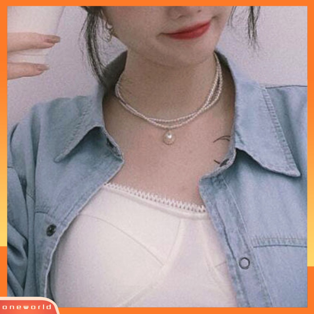 [EONE] Kalung Choker Lapisan Ganda Mutiara Imitasi Perhiasan Adjustable Retro Rantai Klavikula Untuk Pesta Pernikahan Perjamuan Prom